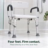 Chair rubber feet resting on a level shower floor